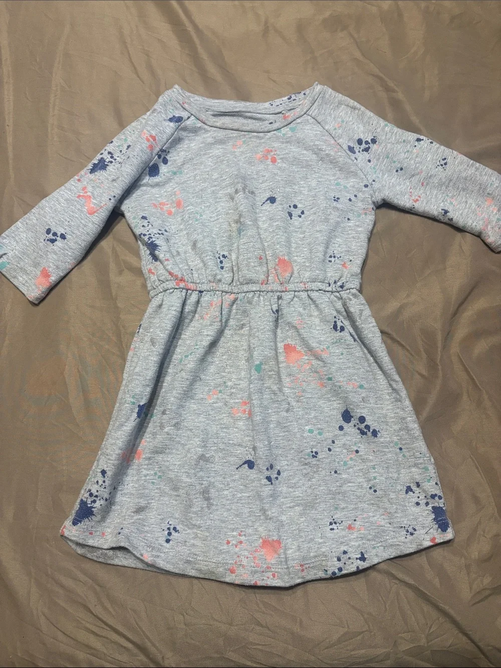 Gymboree Heather Gray Dress with Coral and Navy Splash Print